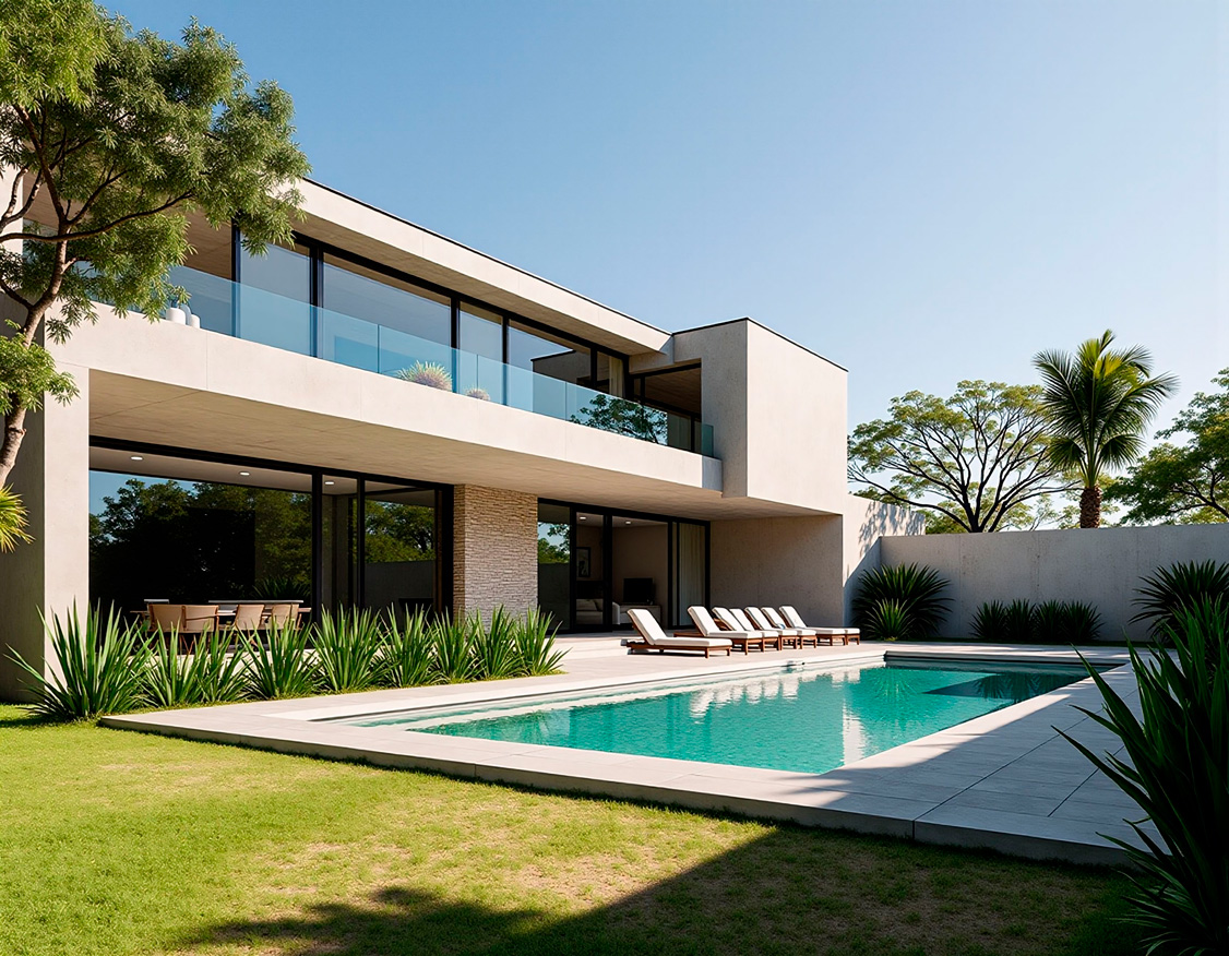 Alberca con cascada y jacuzzi integrado